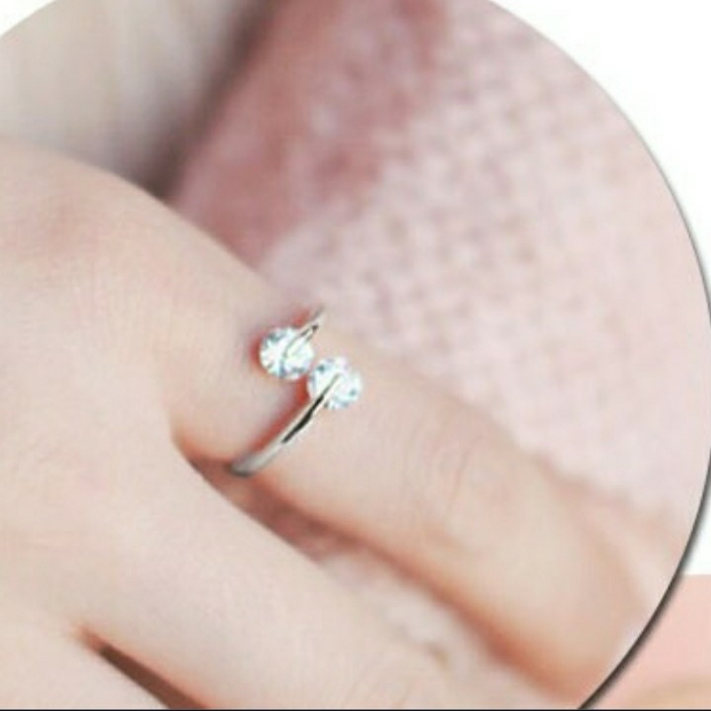 Double Floating Diamond Adjustable Ring | Rhodium Plated - Picture 5 of 14